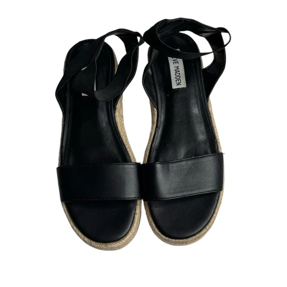 Steve Madden Kylee Flatform Faux Leather Sandals Black Platform Shoes Womens 7